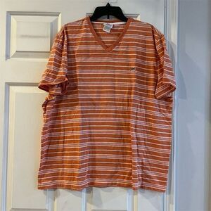 Lacoste Men's Striped V-Neck T-Shirt Orange Size 9 Soft & Comfortable